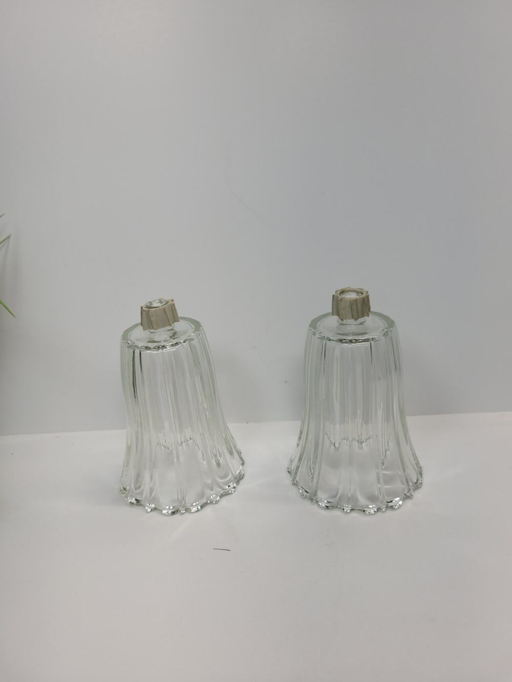 Vintage Homco Royal Jewelite Clear Ribbed Glass Peg Votive Cups Pair